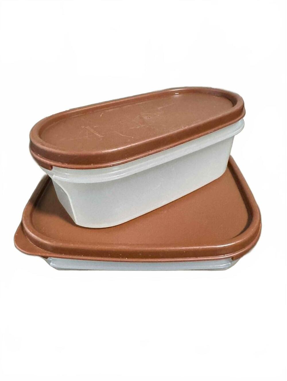 Tupperware Set of Two Food Storage Containers with Brown Lids